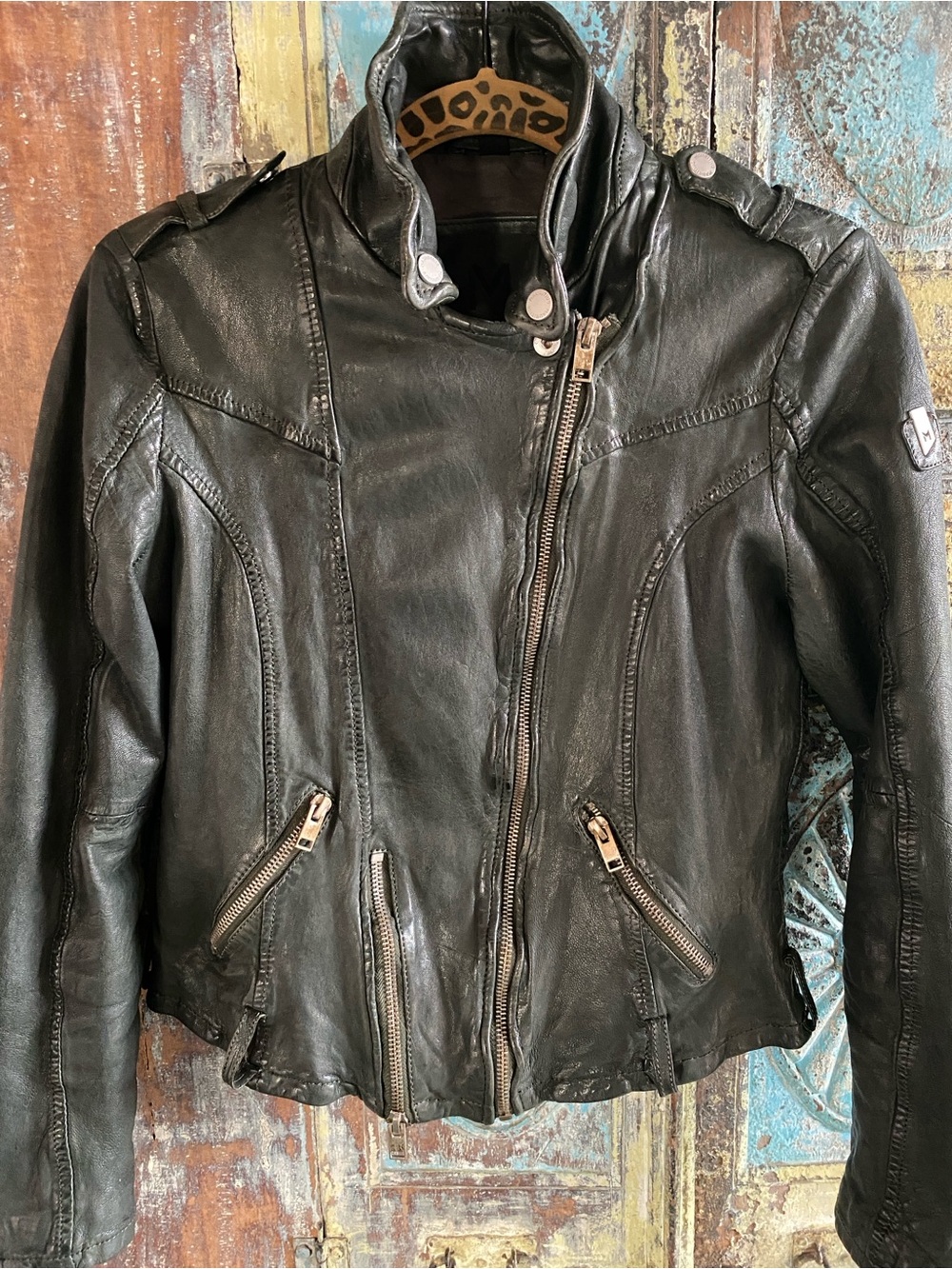Mauritius Wild 2 RF Black Leather Moto Jacket with Zip Details